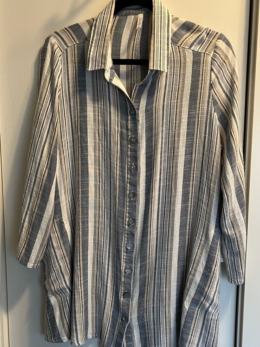 Blue Sky Blue and White Striped Button Front Blouse